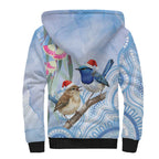 Australia Superb Fairywren Christmas Sherpa Hoodie Aboriginal Eucalyptus Blossoms Watercolor - Aussie Hoodie