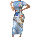 Australia Superb Fairywren Christmas Short Sleeve Bodycon Dress Aboriginal Eucalyptus Blossoms Watercolor - Aussie Hoodie