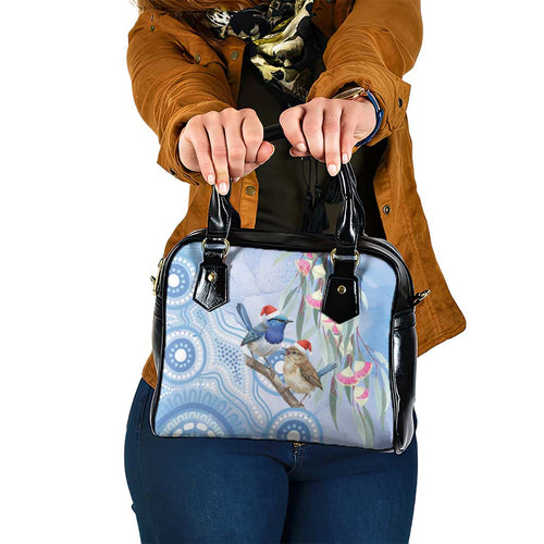 Australia Superb Fairywren Christmas Shoulder Handbag Aboriginal Eucalyptus Blossoms Watercolor - Aussie Hoodie