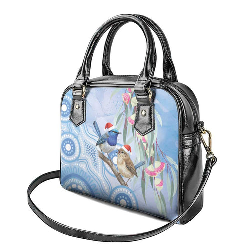 Australia Superb Fairywren Christmas Shoulder Handbag Aboriginal Eucalyptus Blossoms Watercolor - Aussie Hoodie