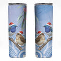 Australia Superb Fairywren Christmas Skinny Tumbler Aboriginal Eucalyptus Blossoms Watercolor - Aussie Hoodie
