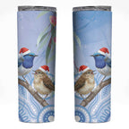Australia Superb Fairywren Christmas Skinny Tumbler Aboriginal Eucalyptus Blossoms Watercolor - Aussie Hoodie