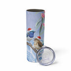 Australia Superb Fairywren Christmas Skinny Tumbler Aboriginal Eucalyptus Blossoms Watercolor - Aussie Hoodie