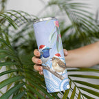 Australia Superb Fairywren Christmas Skinny Tumbler Aboriginal Eucalyptus Blossoms Watercolor - Aussie Hoodie