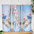 Australia Superb Fairywren Christmas Skinny Tumbler Aboriginal Eucalyptus Blossoms Watercolor - Aussie Hoodie