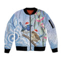 Australia Superb Fairywren Christmas Sleeve Zip Bomber Jacket Aboriginal Eucalyptus Blossoms Watercolor - Aussie Hoodie