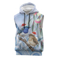 Australia Superb Fairywren Christmas Sleeveless Hoodie Aboriginal Eucalyptus Blossoms Watercolor - Aussie Hoodie