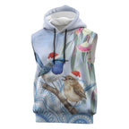 Australia Superb Fairywren Christmas Sleeveless Hoodie Aboriginal Eucalyptus Blossoms Watercolor - Aussie Hoodie