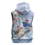 Australia Superb Fairywren Christmas Sleeveless Hoodie Aboriginal Eucalyptus Blossoms Watercolor - Aussie Hoodie