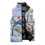 Australia Superb Fairywren Christmas Sleeveless Puffer Jacket Aboriginal Eucalyptus Blossoms Watercolor - Aussie Hoodie