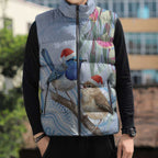 Australia Superb Fairywren Christmas Sleeveless Puffer Jacket Aboriginal Eucalyptus Blossoms Watercolor - Aussie Hoodie