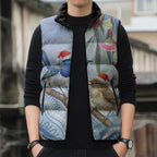 Australia Superb Fairywren Christmas Sleeveless Puffer Jacket Aboriginal Eucalyptus Blossoms Watercolor - Aussie Hoodie
