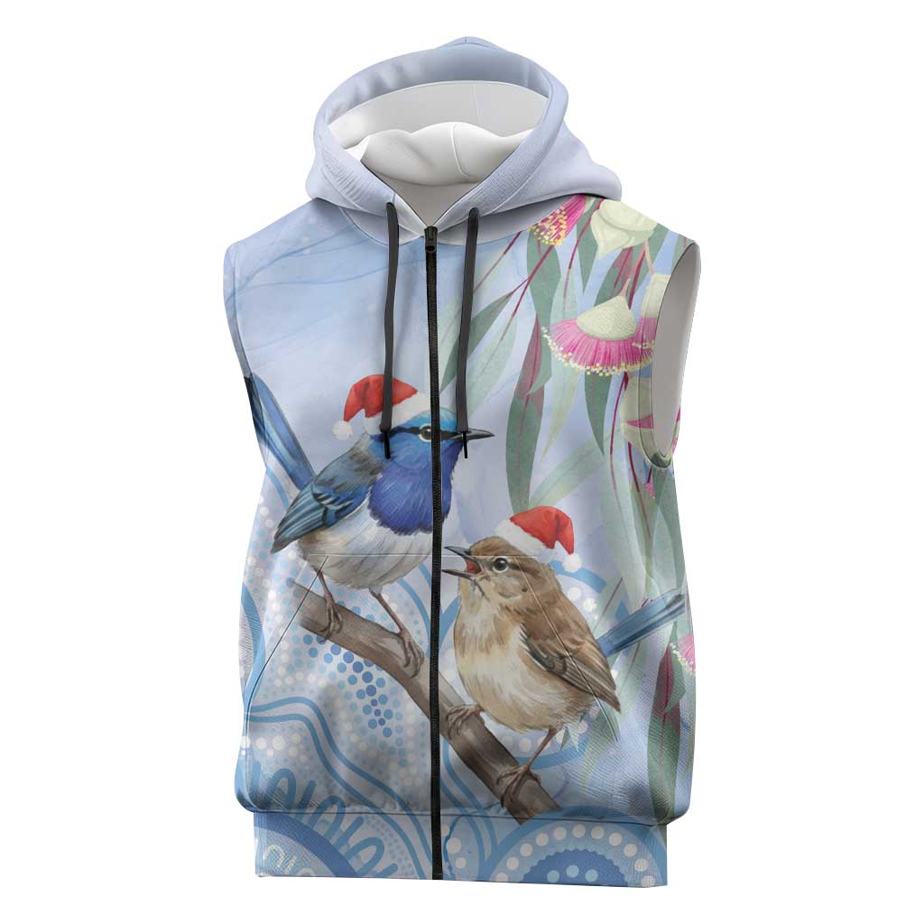 Australia Superb Fairywren Christmas Sleeveless Zip Hoodie Aboriginal Eucalyptus Blossoms Watercolor LT14