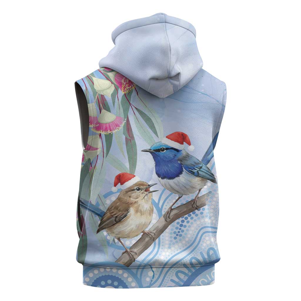 Australia Superb Fairywren Christmas Sleeveless Zip Hoodie Aboriginal Eucalyptus Blossoms Watercolor LT14