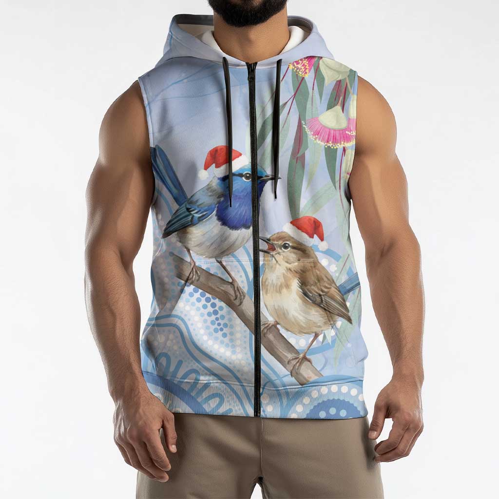 Australia Superb Fairywren Christmas Sleeveless Zip Hoodie Aboriginal Eucalyptus Blossoms Watercolor LT14