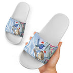 Australia Superb Fairywren Christmas Slide Sandals Aboriginal Eucalyptus Blossoms Watercolor - Aussie Hoodie