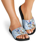 Australia Superb Fairywren Christmas Slide Sandals Aboriginal Eucalyptus Blossoms Watercolor - Aussie Hoodie