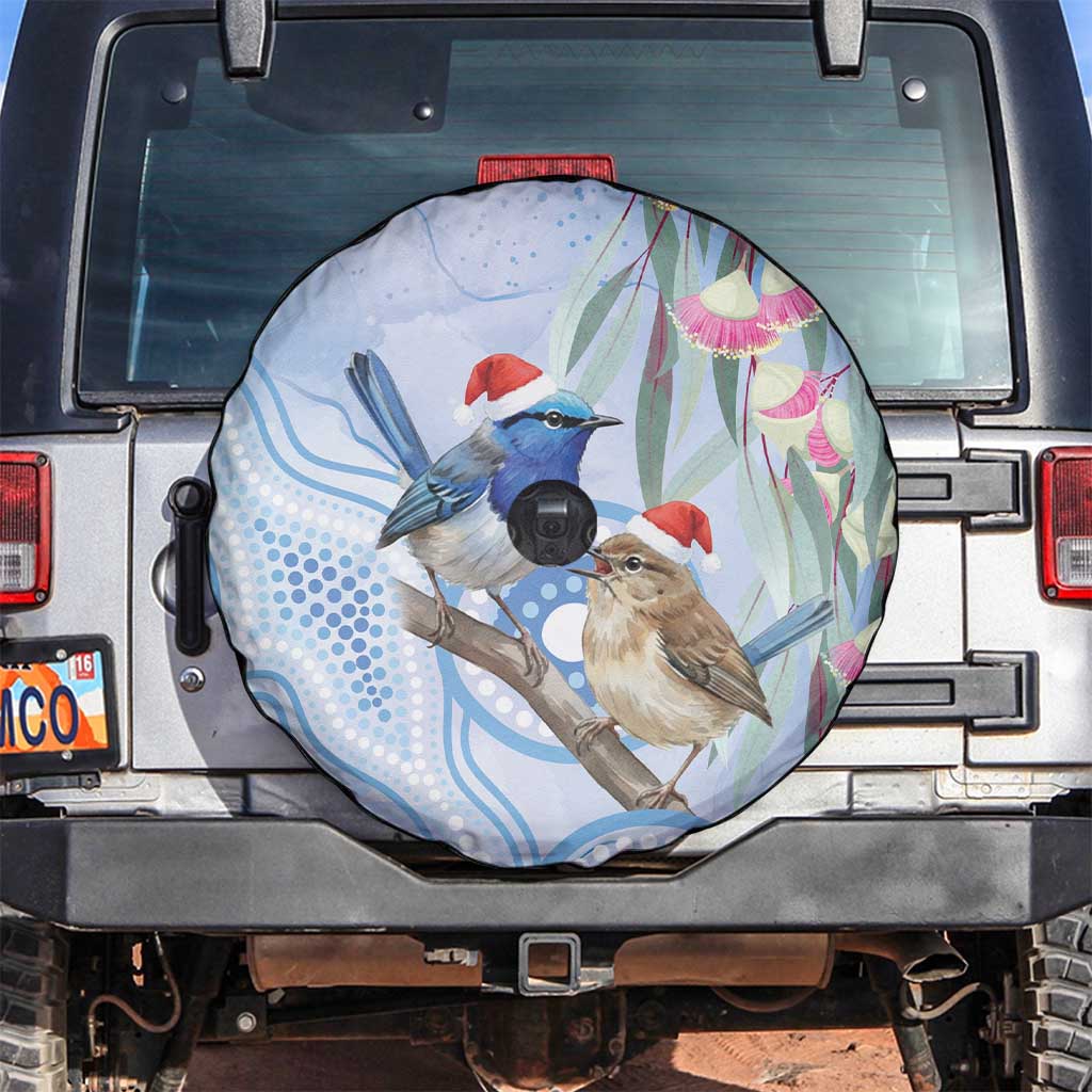 Australia Superb Fairywren Christmas Spare Tire Cover Aboriginal Eucalyptus Blossoms Watercolor - Aussie Hoodie