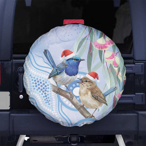 Australia Superb Fairywren Christmas Spare Tire Cover Aboriginal Eucalyptus Blossoms Watercolor - Aussie Hoodie