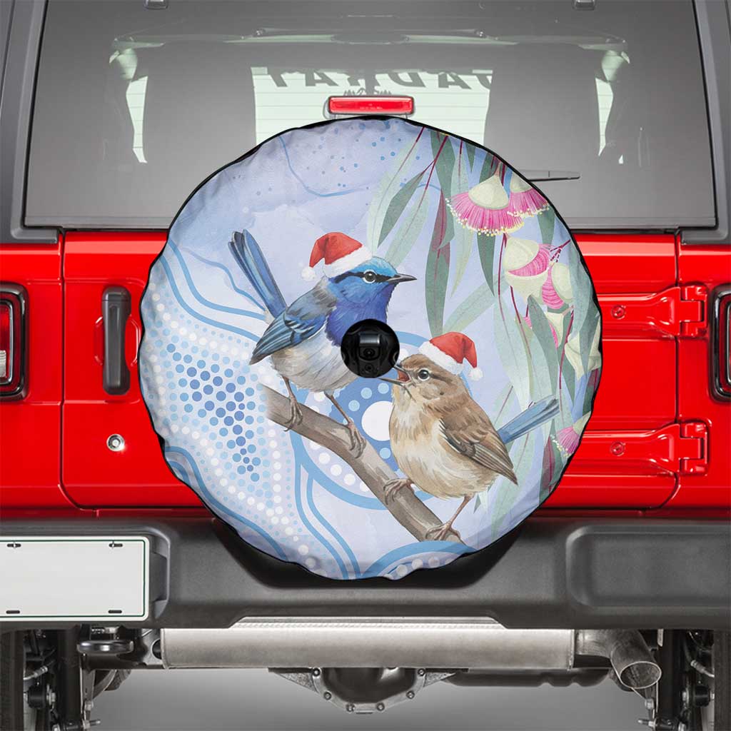 Australia Superb Fairywren Christmas Spare Tire Cover Aboriginal Eucalyptus Blossoms Watercolor - Aussie Hoodie
