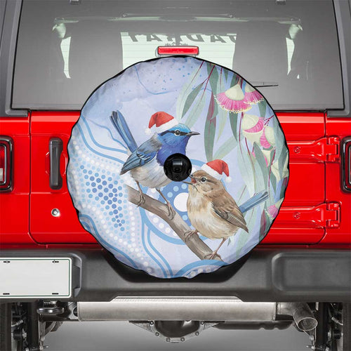 Australia Superb Fairywren Christmas Spare Tire Cover Aboriginal Eucalyptus Blossoms Watercolor - Aussie Hoodie