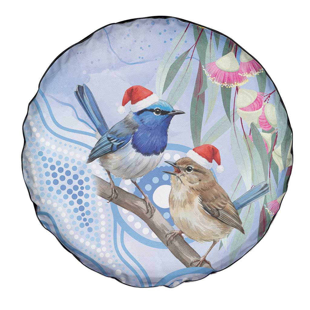 Australia Superb Fairywren Christmas Spare Tire Cover Aboriginal Eucalyptus Blossoms Watercolor - Aussie Hoodie