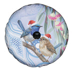 Australia Superb Fairywren Christmas Spare Tire Cover Aboriginal Eucalyptus Blossoms Watercolor - Aussie Hoodie
