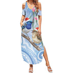 Australia Superb Fairywren Christmas Summer Maxi Dress Aboriginal Eucalyptus Blossoms Watercolor - Aussie Hoodie