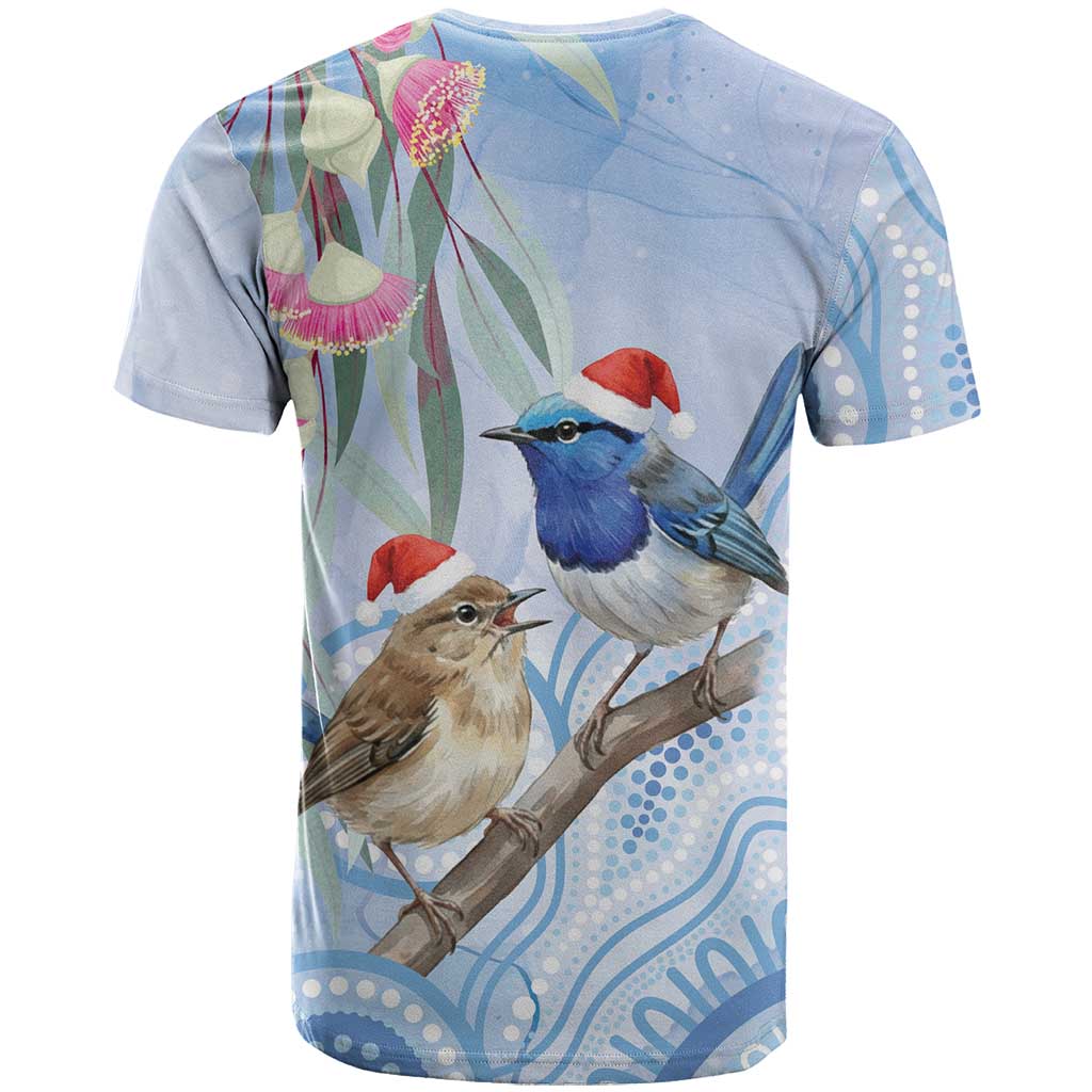 Australia Superb Fairywren Christmas T Shirt Aboriginal Eucalyptus Blossoms Watercolor - Aussie Hoodie