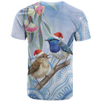 Australia Superb Fairywren Christmas T Shirt Aboriginal Eucalyptus Blossoms Watercolor - Aussie Hoodie