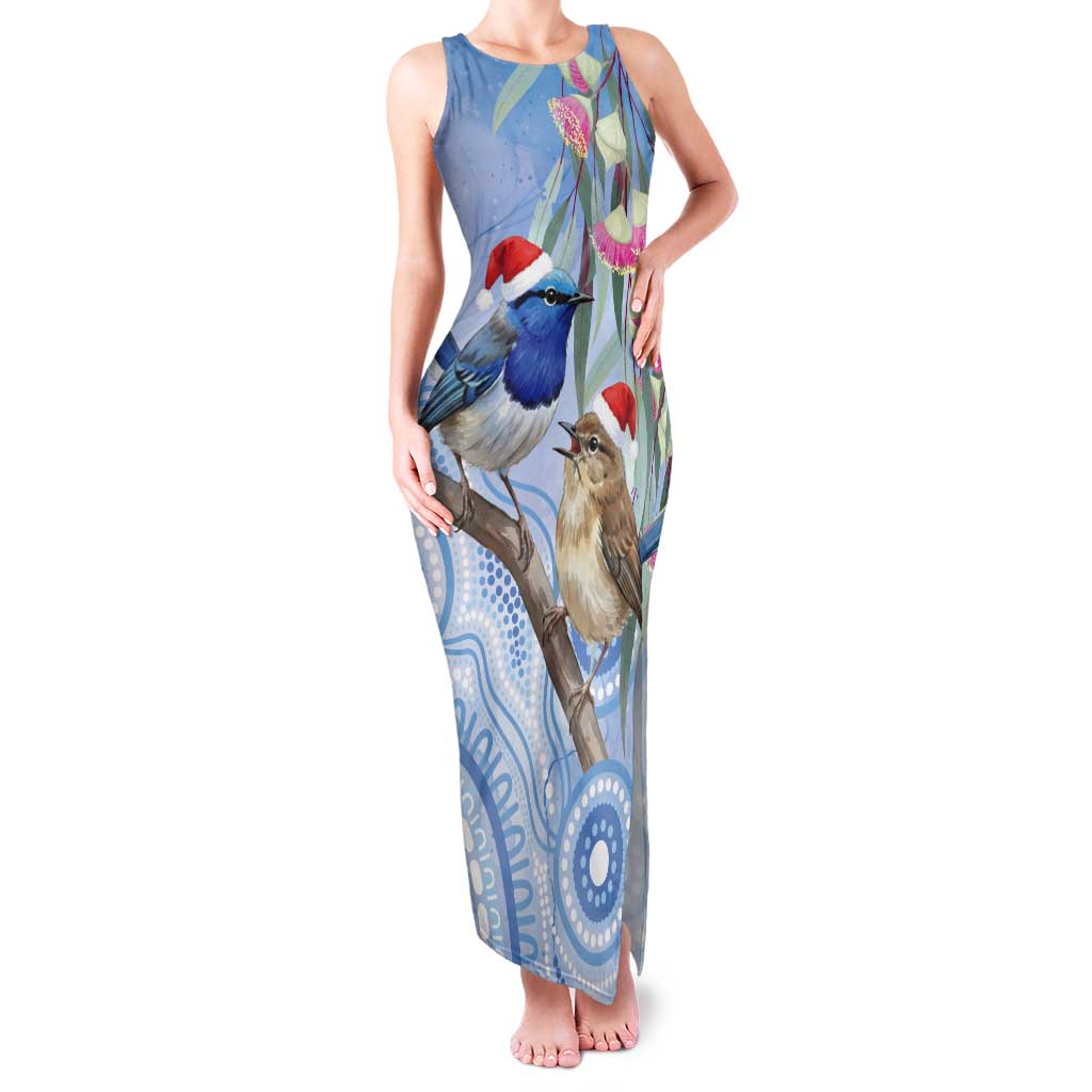 Australia Superb Fairywren Christmas Tank Maxi Dress Aboriginal Eucalyptus Blossoms Watercolor - Aussie Hoodie