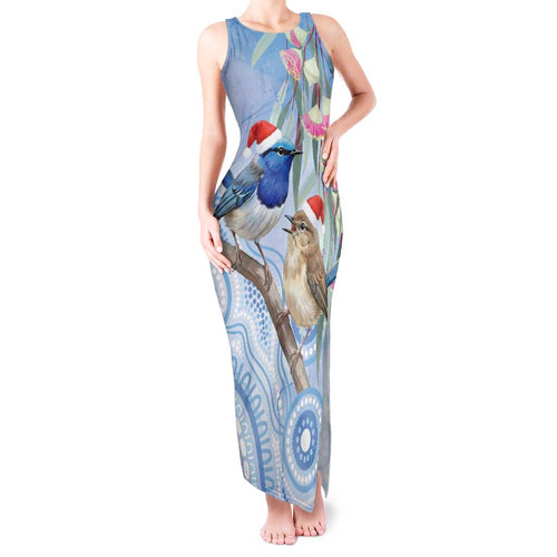 Australia Superb Fairywren Christmas Tank Maxi Dress Aboriginal Eucalyptus Blossoms Watercolor - Aussie Hoodie