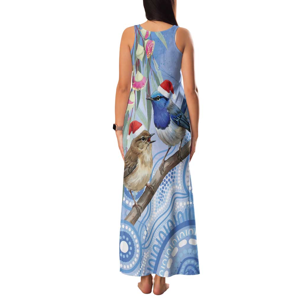 Australia Superb Fairywren Christmas Tank Maxi Dress Aboriginal Eucalyptus Blossoms Watercolor - Aussie Hoodie