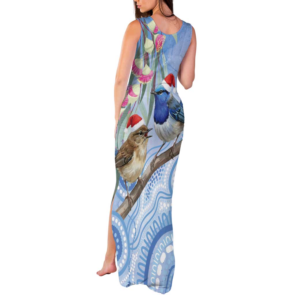 Australia Superb Fairywren Christmas Tank Maxi Dress Aboriginal Eucalyptus Blossoms Watercolor - Aussie Hoodie