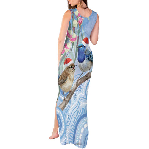 Australia Superb Fairywren Christmas Tank Maxi Dress Aboriginal Eucalyptus Blossoms Watercolor - Aussie Hoodie