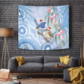 Australia Superb Fairywren Christmas Tapestry Aboriginal Eucalyptus Blossoms Watercolor - Aussie Hoodie