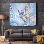 Australia Superb Fairywren Christmas Tapestry Aboriginal Eucalyptus Blossoms Watercolor - Aussie Hoodie