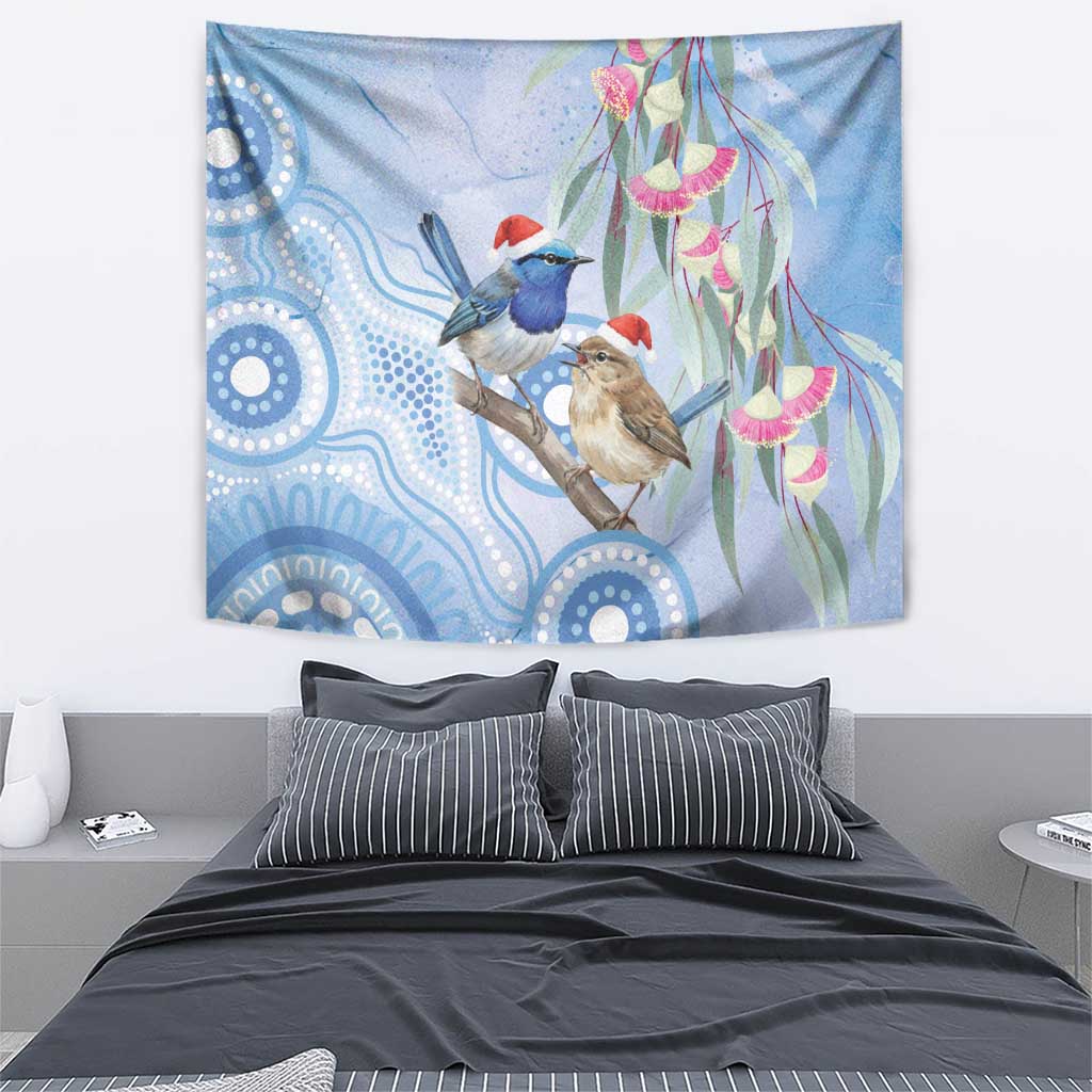 Australia Superb Fairywren Christmas Tapestry Aboriginal Eucalyptus Blossoms Watercolor - Aussie Hoodie