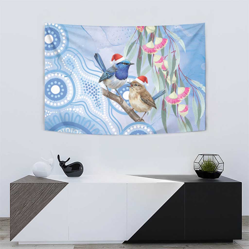 Australia Superb Fairywren Christmas Tapestry Aboriginal Eucalyptus Blossoms Watercolor - Aussie Hoodie