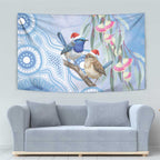 Australia Superb Fairywren Christmas Tapestry Aboriginal Eucalyptus Blossoms Watercolor - Aussie Hoodie