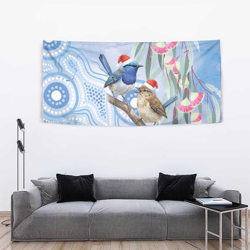 Australia Superb Fairywren Christmas Tapestry Aboriginal Eucalyptus Blossoms Watercolor - Aussie Hoodie