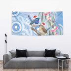 Australia Superb Fairywren Christmas Tapestry Aboriginal Eucalyptus Blossoms Watercolor - Aussie Hoodie