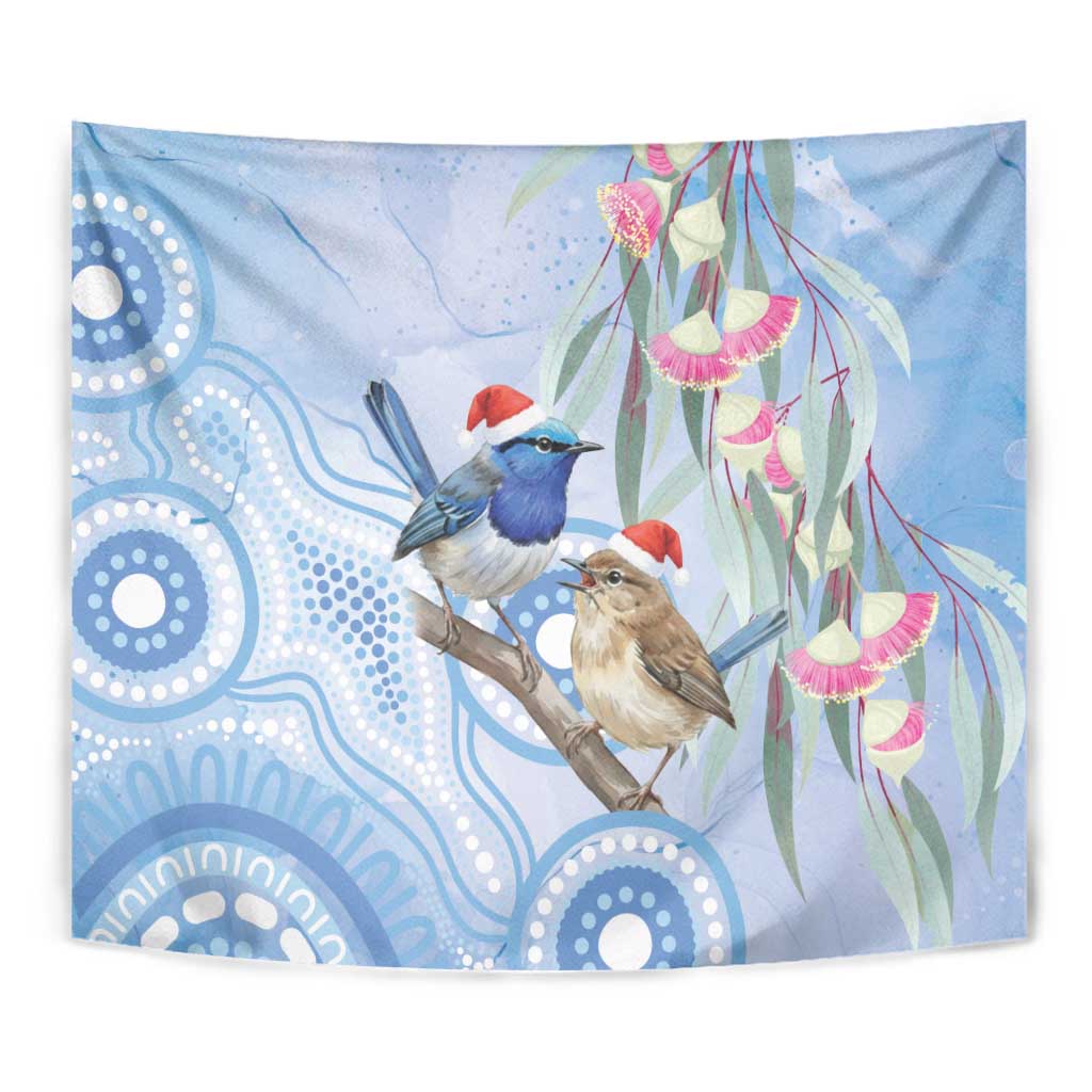 Australia Superb Fairywren Christmas Tapestry Aboriginal Eucalyptus Blossoms Watercolor - Aussie Hoodie
