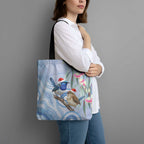 Australia Superb Fairywren Christmas Tote Bag Aboriginal Eucalyptus Blossoms Watercolor - Aussie Hoodie