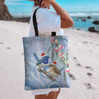 Australia Superb Fairywren Christmas Tote Bag Aboriginal Eucalyptus Blossoms Watercolor - Aussie Hoodie