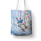 Australia Superb Fairywren Christmas Tote Bag Aboriginal Eucalyptus Blossoms Watercolor - Aussie Hoodie