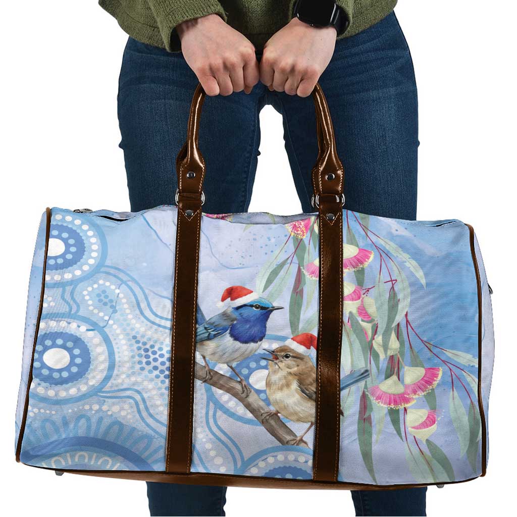 Australia Superb Fairywren Christmas Travel Bag Aboriginal Eucalyptus Blossoms Watercolor - Aussie Hoodie