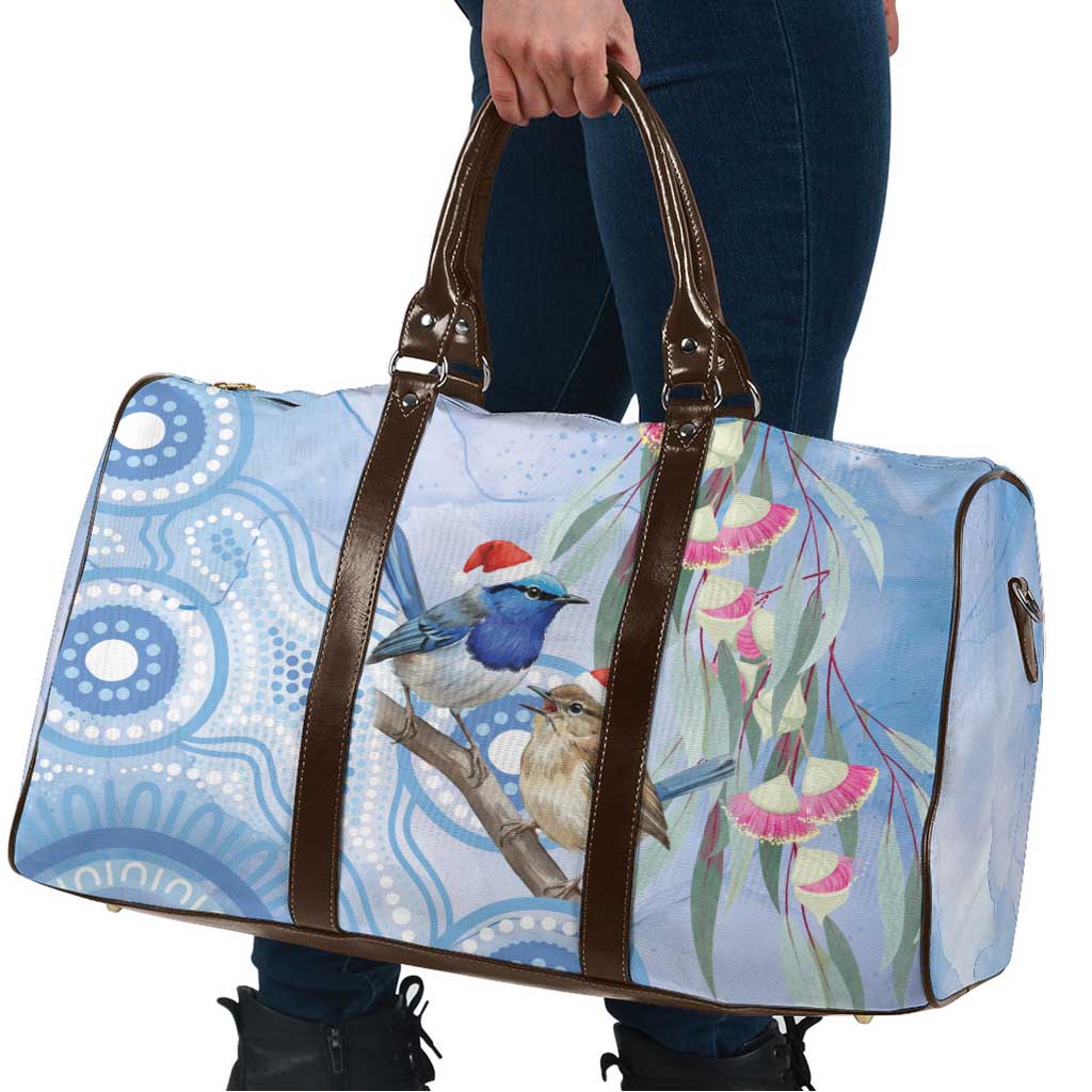 Australia Superb Fairywren Christmas Travel Bag Aboriginal Eucalyptus Blossoms Watercolor - Aussie Hoodie