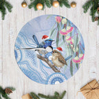 Australia Superb Fairywren Christmas Tree Skirt Aboriginal Eucalyptus Blossoms Watercolor - Aussie Hoodie