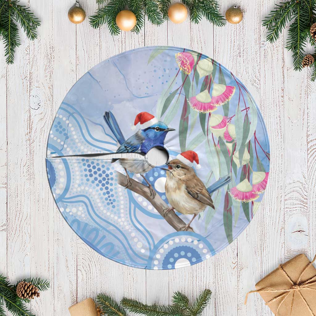 Australia Superb Fairywren Christmas Tree Skirt Aboriginal Eucalyptus Blossoms Watercolor - Aussie Hoodie